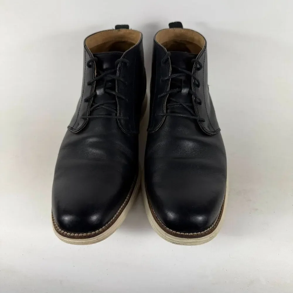 Cole Haan Grand OS Chukka Boots Men's 11 Black Leather Lace-Up Round Toe Ankle